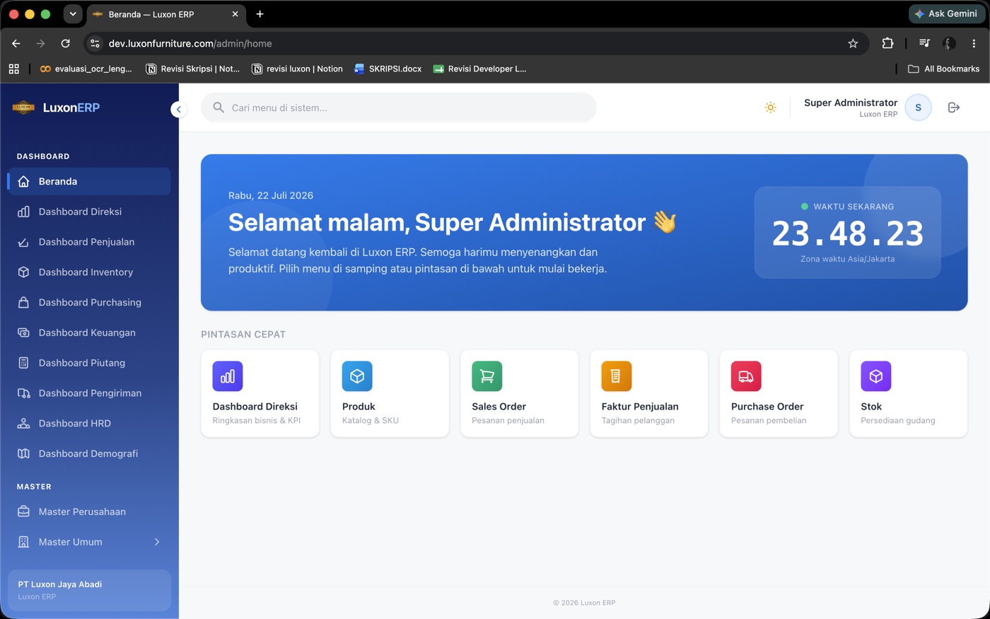 Dashboard Luxon ERP untuk perdagangan dan distribusi